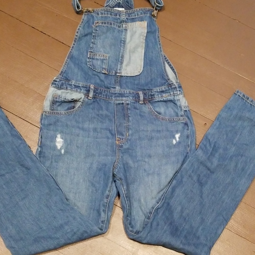 Distressed Denim Overalls